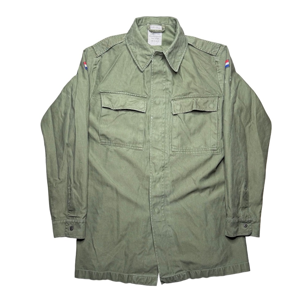 Vintage‎ Dutch Netherlands Army military green cotton canvas button shirt jacket